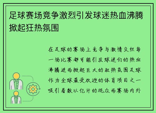 足球赛场竞争激烈引发球迷热血沸腾掀起狂热氛围