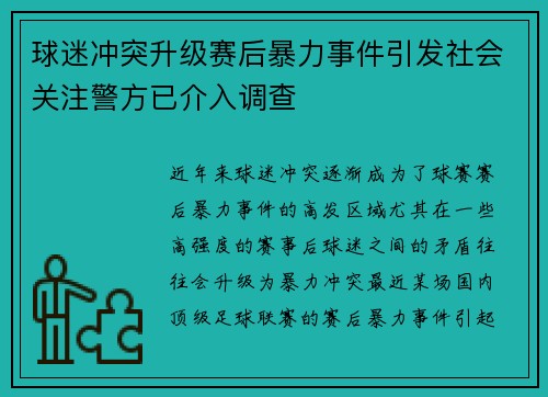 球迷冲突升级赛后暴力事件引发社会关注警方已介入调查